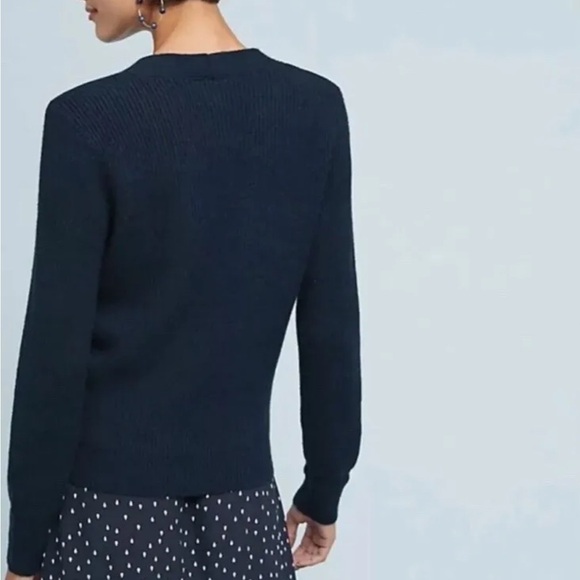 MOTH By Anthropologie Freeport Ribbed Sweater Size Small V-Neck Tie Blue Womens - Picture 2 of 4